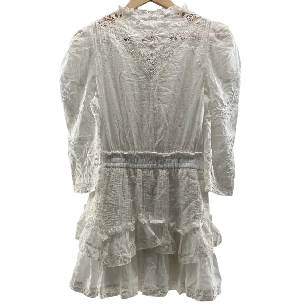 NWT LoveShackFancy Isidore White Boho Lace Ruffle Mini Dress Size Small - Picture 3 of 14